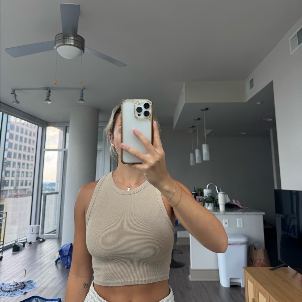 Zara Taupe Ribbed Knit Top